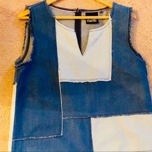 Nanette Frayed Denim Patchwork Dress